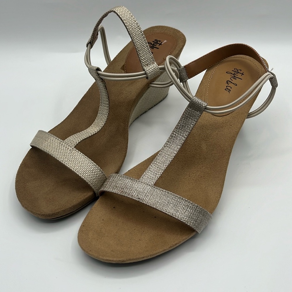 STYLE & CO Womens Beige Slip Resistant Mulan Wedge Slip On Slingback Sandal